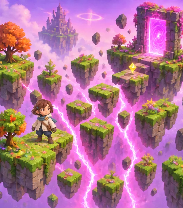 A cracked world split by pink light